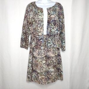 Vintage Batik A-Line Skirt Open Jacket Set Sz L Purple Gray Green Abstract Kinta